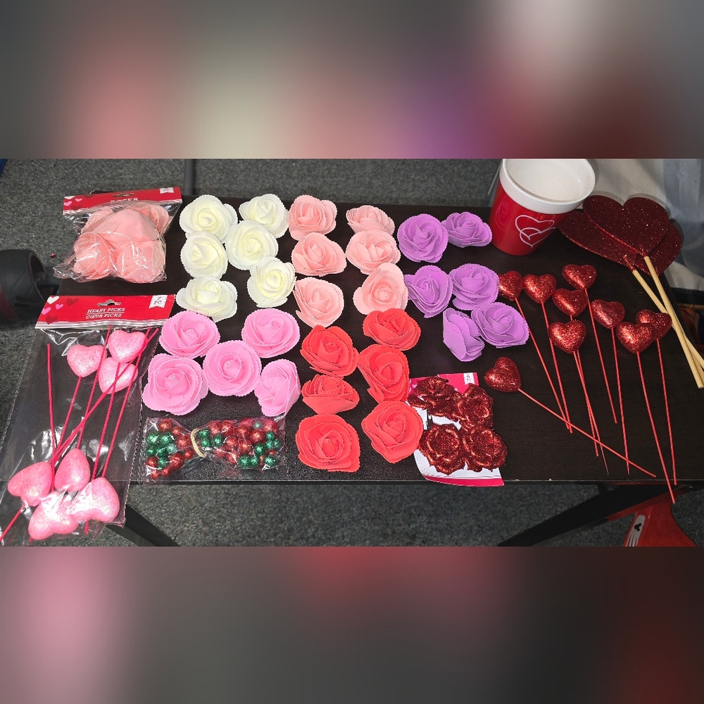 Valentine's Day Bundle. Hearts Stickers, Heart Sticks. Roses. Vase. Balls.Boxes.